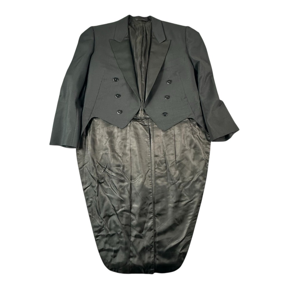 Oxxford Clothes Black Satin Trim Pure Wool Tuxedo Tailcoat Size 42R